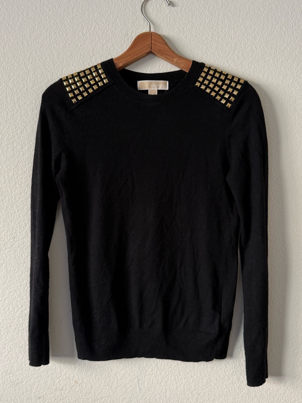 MICHAEL Michael Kors Black Studded Shoulder Knit Sweater, Size S